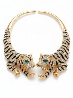 💛▪️Natasha Couture ▪️gold Tone Green Eye Tiger Necklace